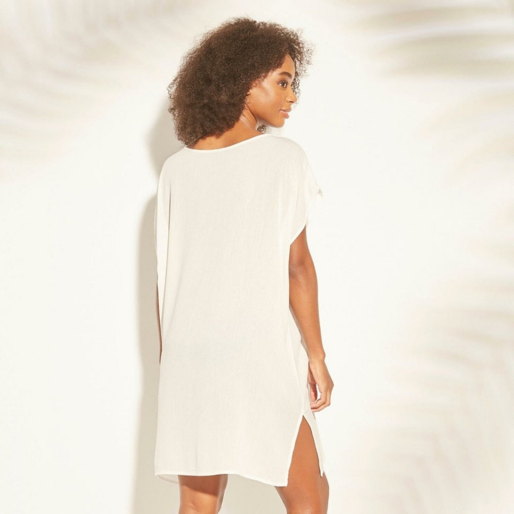 Kona Sol White Lace-up Beach Swim Cover-up Pullover Dress Boho Style Eyelet- M - Picture 2 of 15